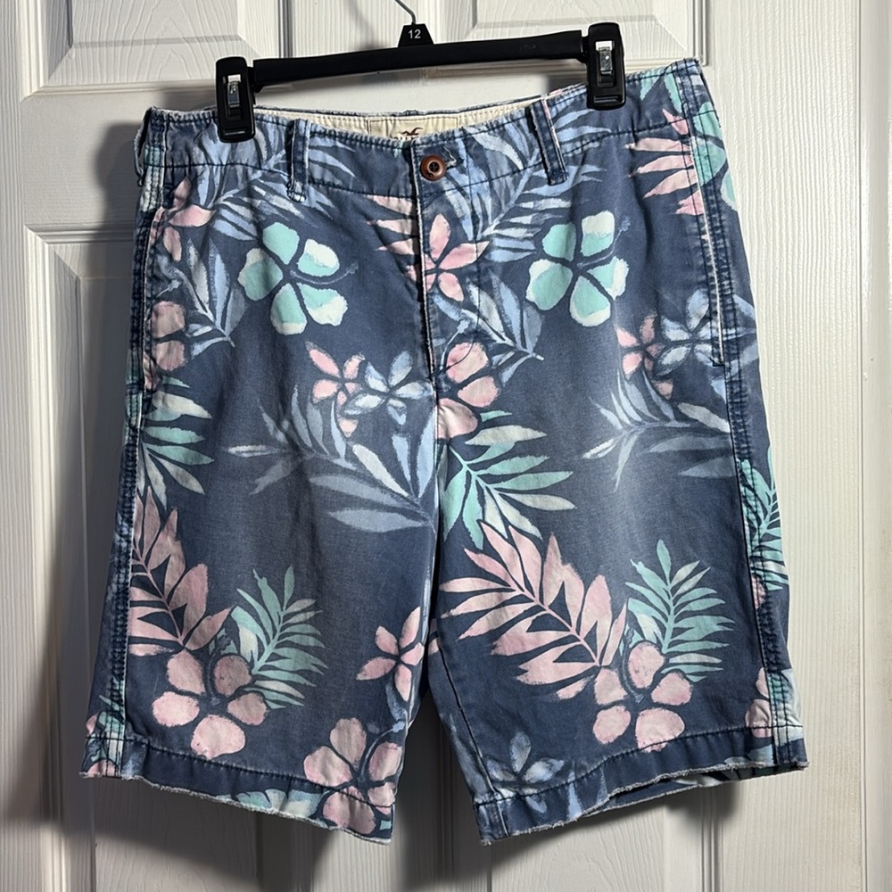 Hollister Tropical Chino Raw Hem Denim Jean Shorts Size 32